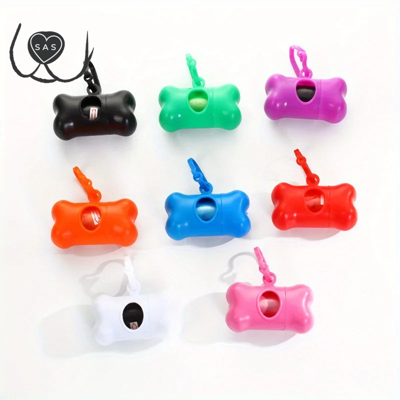 Colorful Bone-Shaped Dog Poop Bag Dispensers with 1 Disposable Bags, Portable Pet Waste Holder, for Outdoor Walks and Training