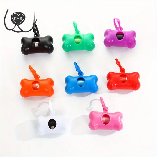 Colorful Bone-Shaped Dog Poop Bag Dispensers with 1 Disposable Bags, Portable Pet Waste Holder, for Outdoor Walks and Training