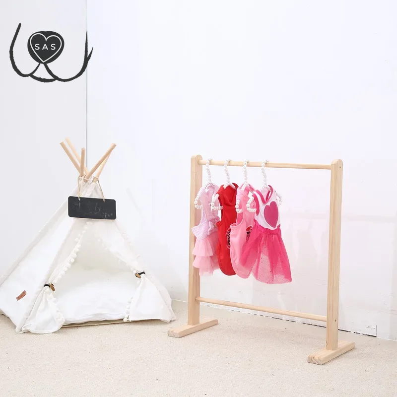 Pet Hanger Dog Clothes Rack Wooden Wardrobe for Dogs Solid Wood Coat Rack Floor Organizer for Pet Clothing