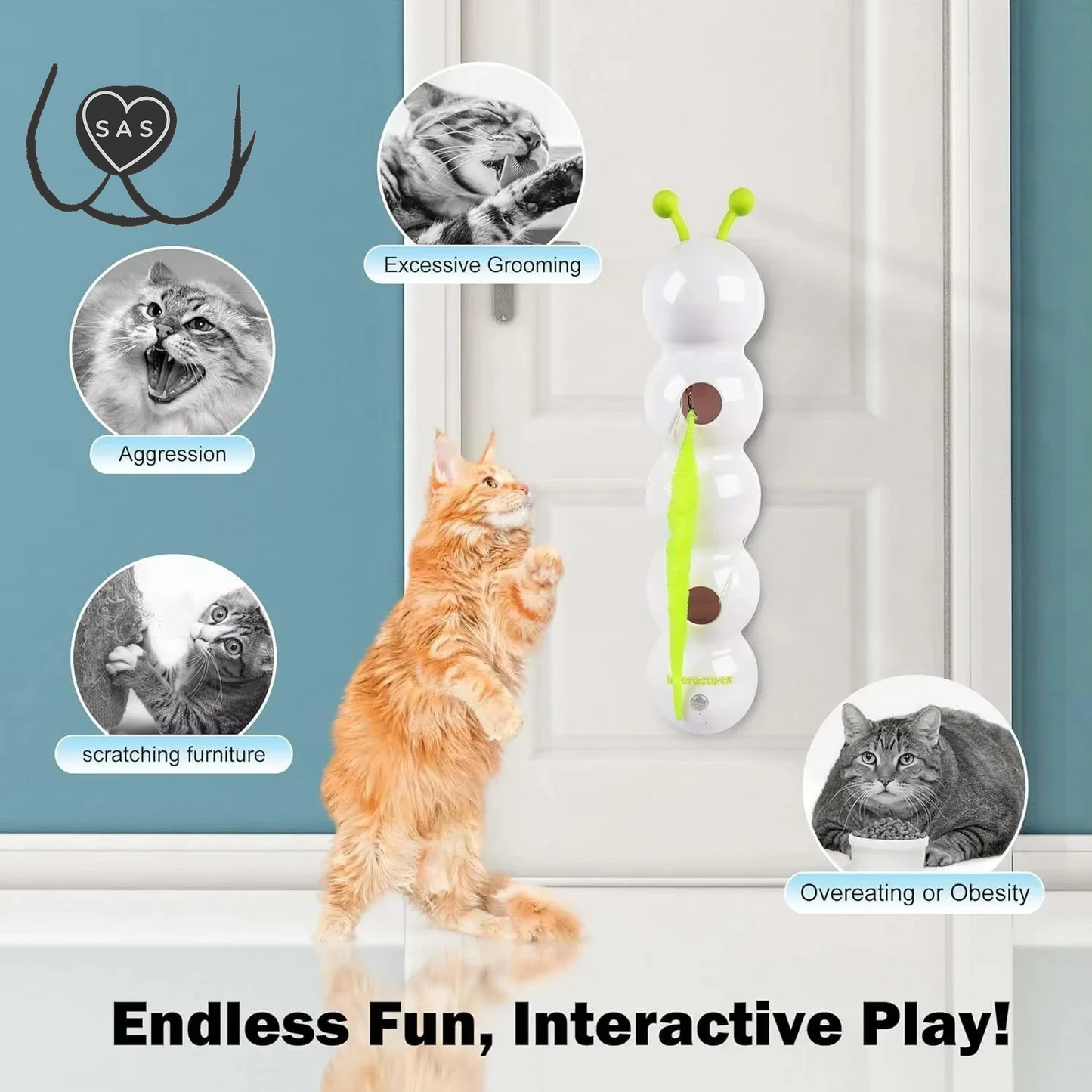 Intelligent Interactive Cat Stick Pro with Replaceable Prey Tail Suitable for Automatic Swing Durability in Multi Cat Households