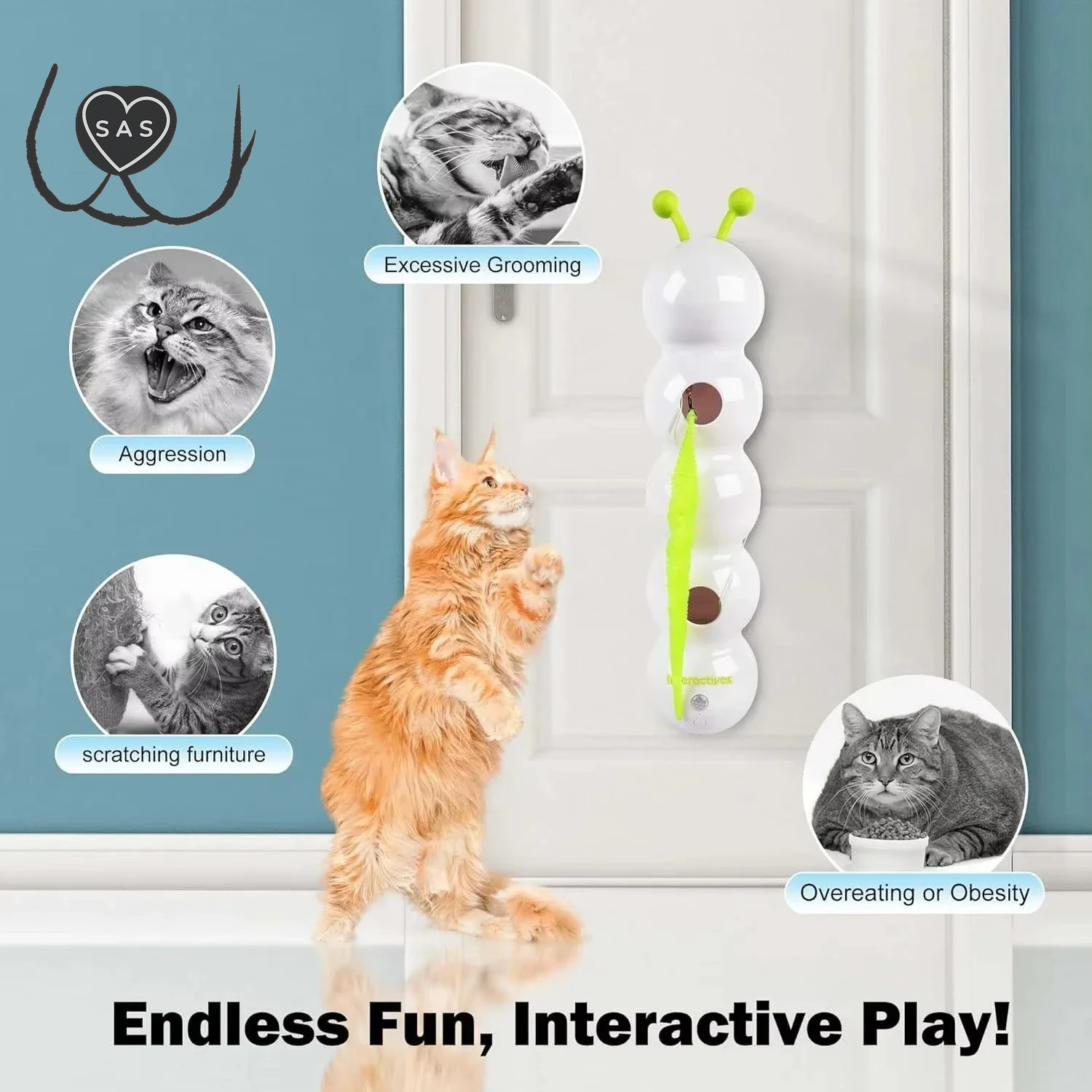 Intelligent Interactive Cat Stick Pro with Replaceable Prey Tail Suitable for Automatic Swing Durability in Multi Cat Households