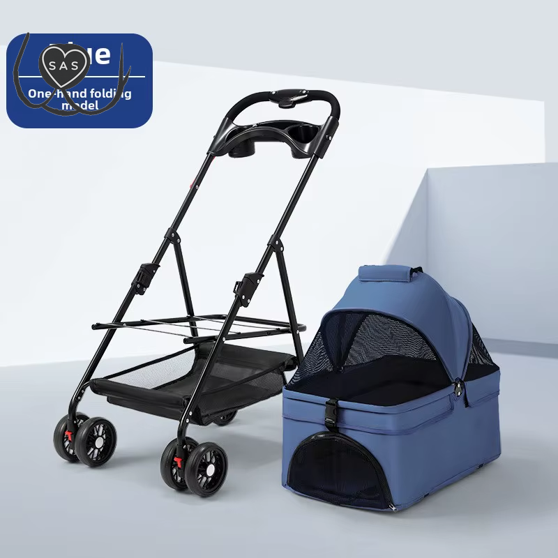 3 in 1 Folding Pet Stroller Detachable Carrier Easy Lock Canopy 30Lbs for Medium Dogs Small Dogs Cats