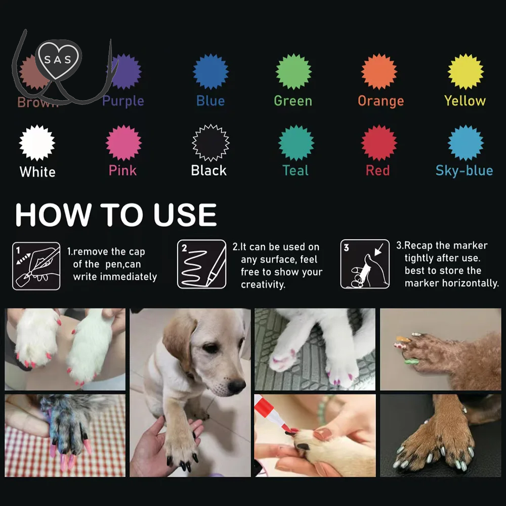Dog Nail Polish Pen 12 Colors Pet Nail Polish to Create Beautiful Nails with Girl Pets Dog Grooming Quick Dry & Easy to Use
