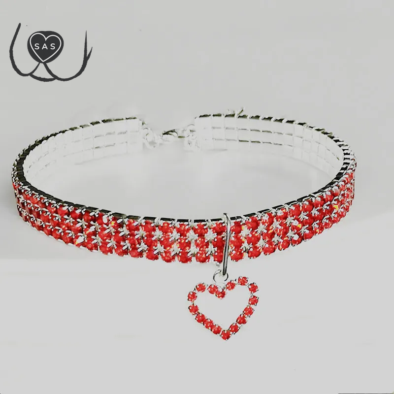 New Cat Dog Collar Three Row Elastic Rhinestone Pet Collars Love Decoration Necklace Puppy Kitten Ornament Pets Supplies