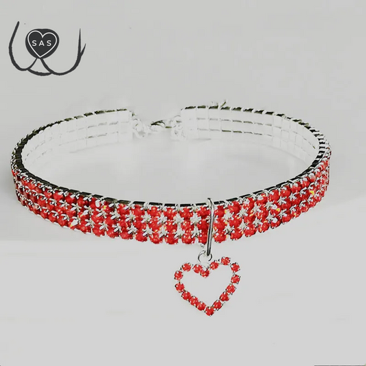 New Cat Dog Collar Three Row Elastic Rhinestone Pet Collars Love Decoration Necklace Puppy Kitten Ornament Pets Supplies