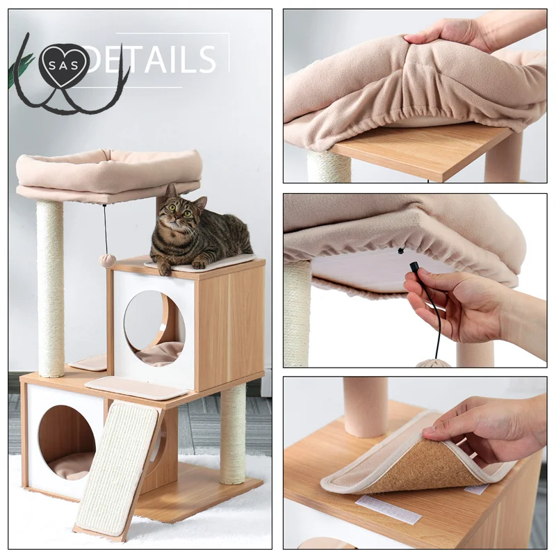 Cat Tree House with Scratching Board Cat’S Activity Center with Double Condos Soft Top Perch Fully Wrapped Scratching Sisal Post