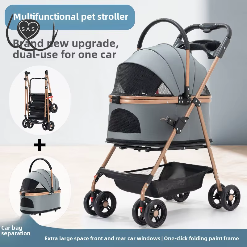 3 in 1 Folding Pet Stroller Detachable Carrier Easy Lock Canopy 30Lbs for Medium Dogs Small Dogs Cats