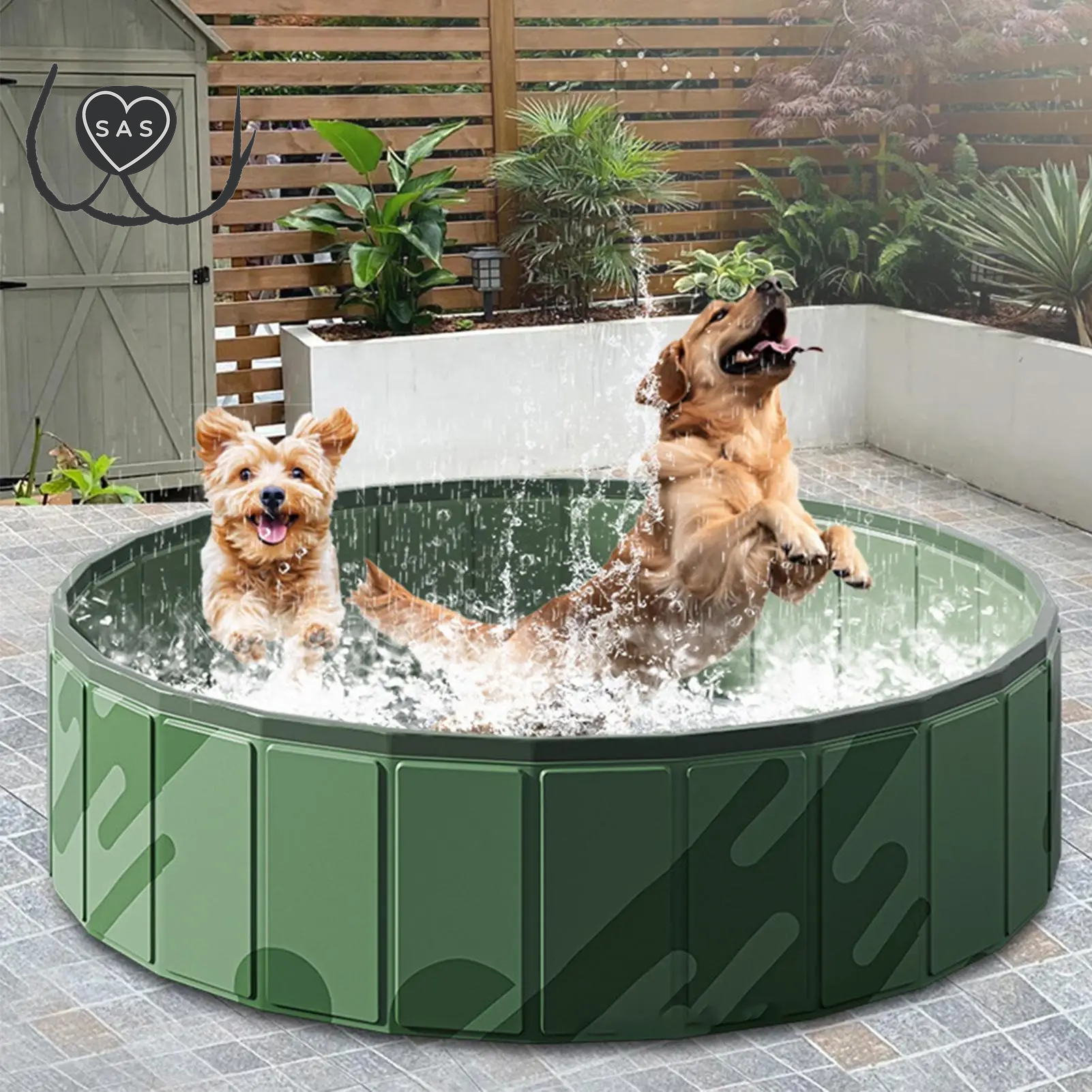 High-Strength Puppy Swim Bathtub Foldable Pool Dog Swimming Pool Portable Kids Swimpool with Drainage Hole Non-Slip Pet Cooling