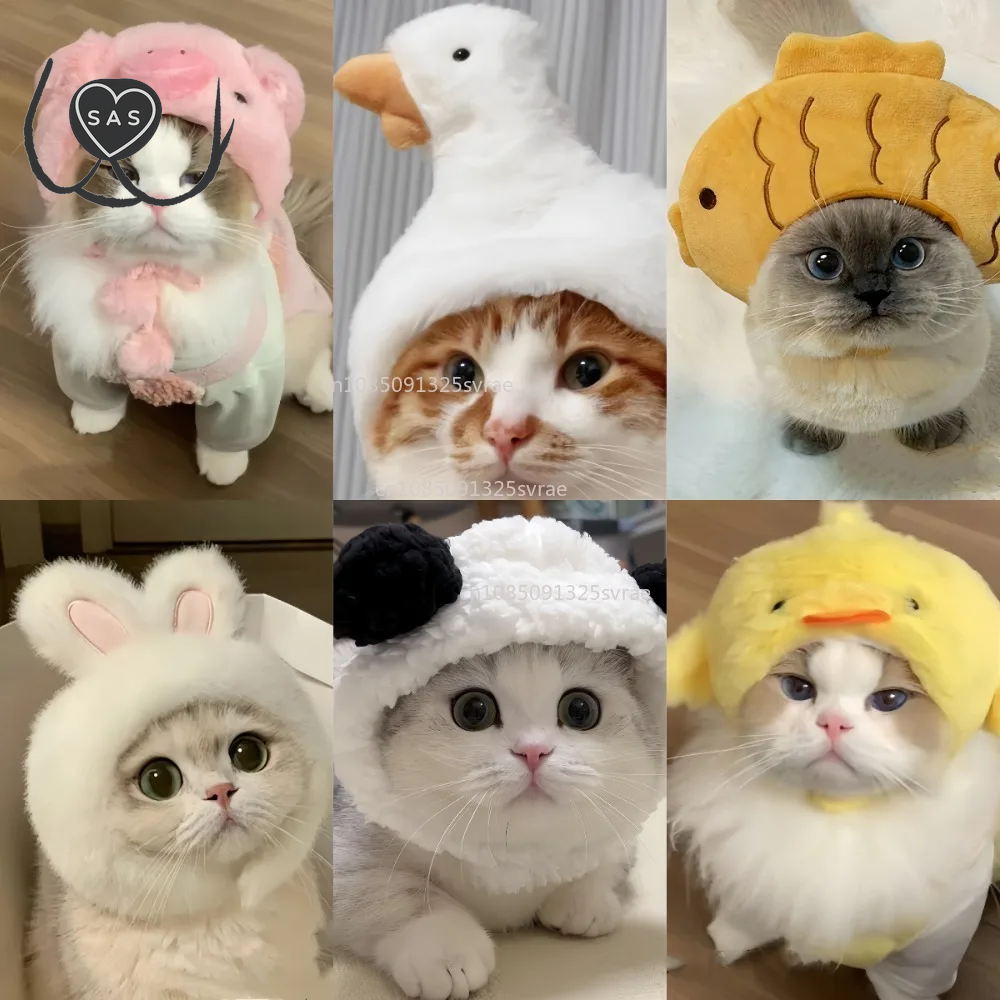 Cute Refined Cat Hat Plush Elastic Winter Pet Hat Puppy Kittens Knitted Hat Party Cosplay Props Decoration Cat Accessories Pet