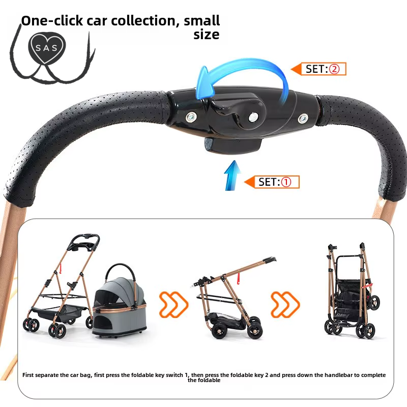 3 in 1 Folding Pet Stroller Detachable Carrier Easy Lock Canopy 30Lbs for Medium Dogs Small Dogs Cats