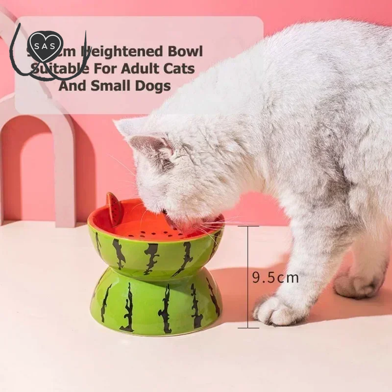 Cat Bowl Ceramic Protects Cervical Neck, Drinks Water, Eats Dog Snacks, Skew Mouth, High Foot Grain Bowl, Pet Products, Cat Bowl