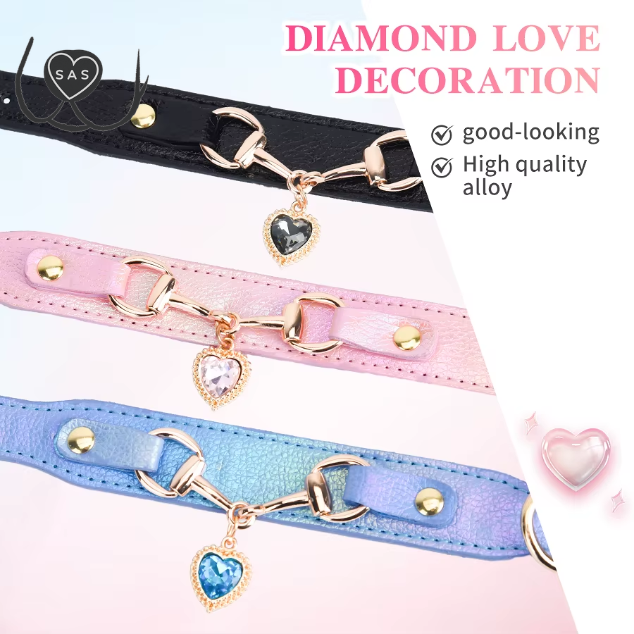 Cp567--Beautiful PU Pet Cat&Dog Collar Decorated with Sparkling Love，Adjustable and Durable.