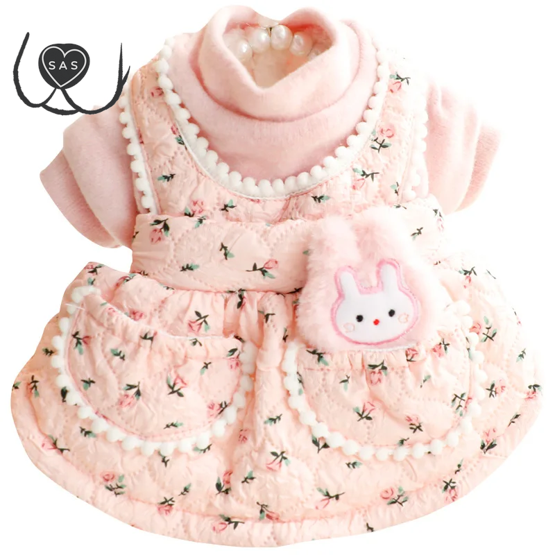 Dog Warmer Dress Floral Rabbit Strap Skirt Dog Princess Winter Skirt for Kawaii Small Pink Pet Costume Ropa Para Perro