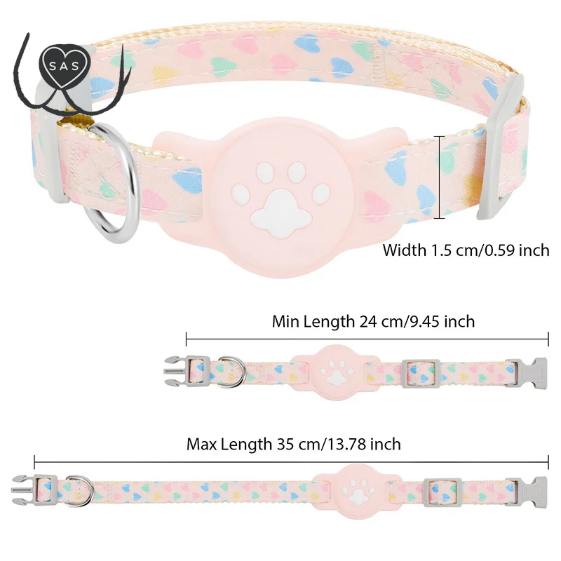 Pet Collar for Airtag Cute Anti-Lost Dog Cat Collar Adjustable Nylon Pet Collar for Small Dog