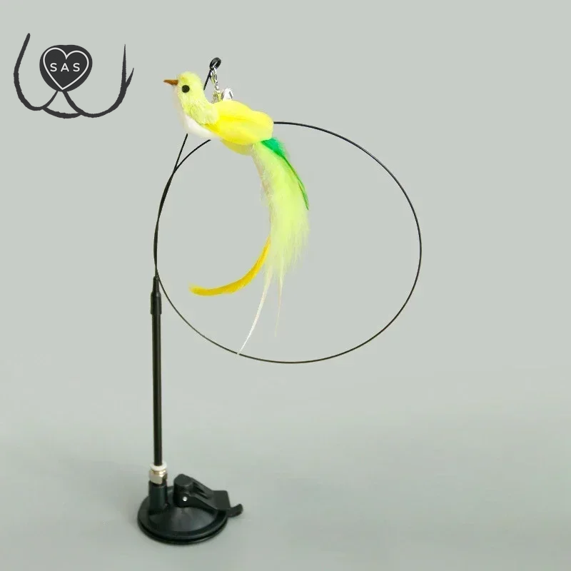 Cats Toys Feathers Wand Interactive Toy Kitten Toys with Super Suction Cup Detachable Feather Replacements Cat Accesorios