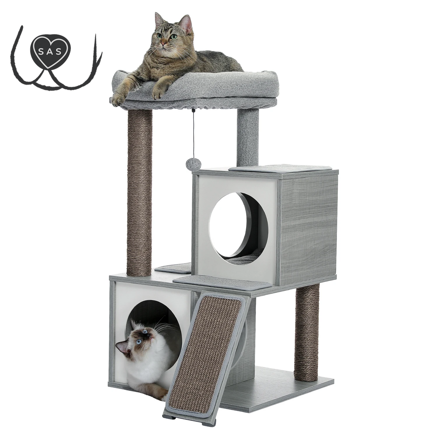 Cat Tree House with Scratching Board Cat’S Activity Center with Double Condos Soft Top Perch Fully Wrapped Scratching Sisal Post