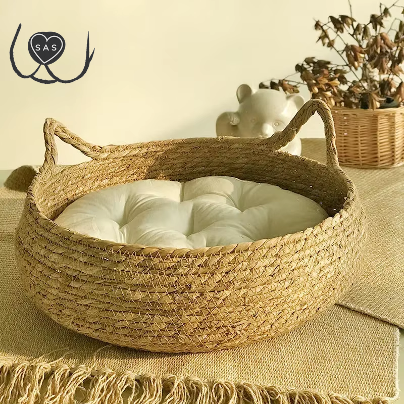 Four Seasons Universal Pure Handmade Vine Woven Cat Nest Seasonal Warmth Pad Detachable Washable Winter Pet Supplies Accessories
