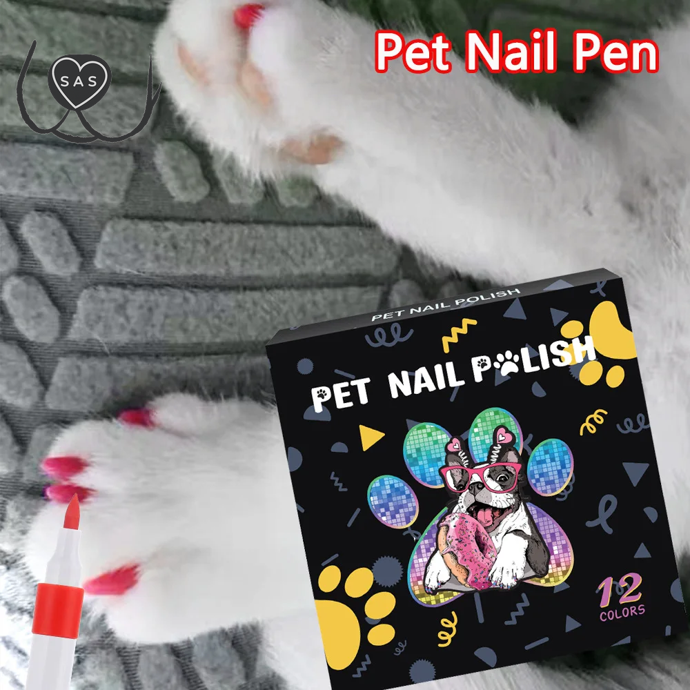 Dog Nail Polish Pen 12 Colors Pet Nail Polish to Create Beautiful Nails with Girl Pets Dog Grooming Quick Dry & Easy to Use