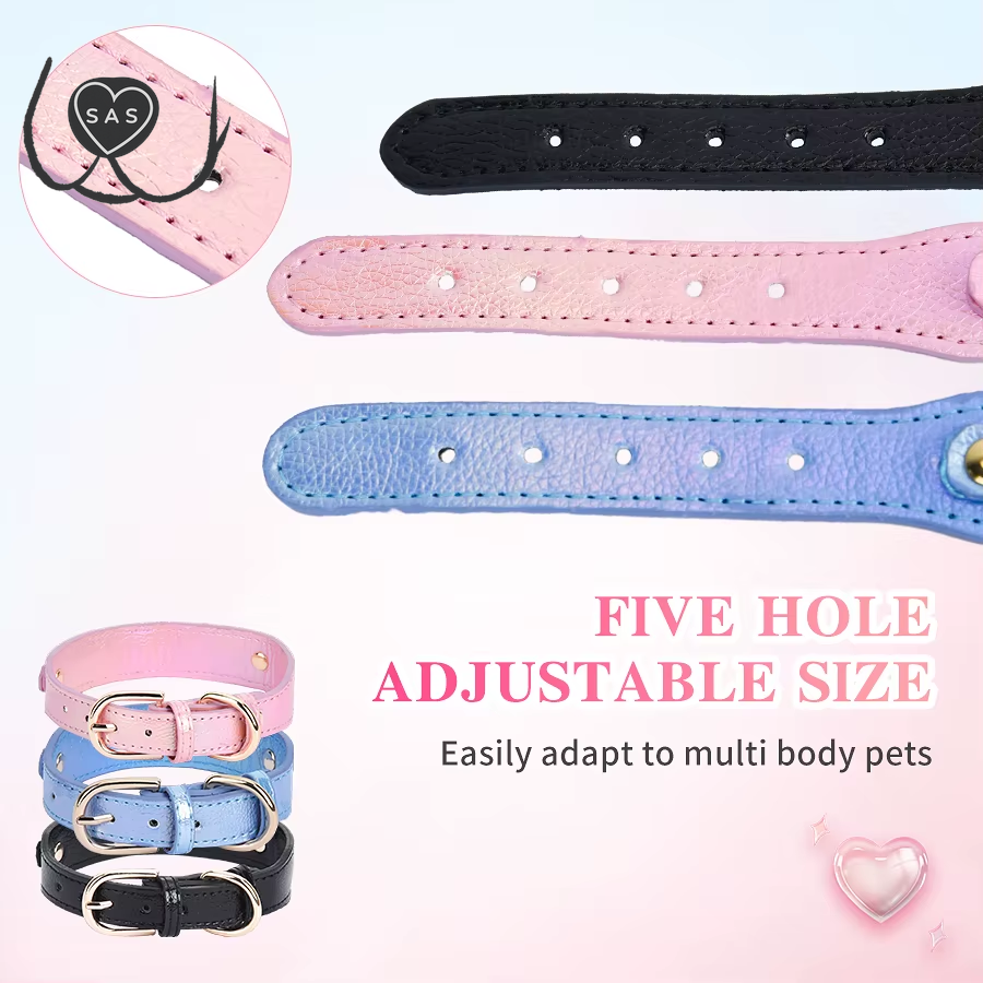 Cp567--Beautiful PU Pet Cat&Dog Collar Decorated with Sparkling Love，Adjustable and Durable.