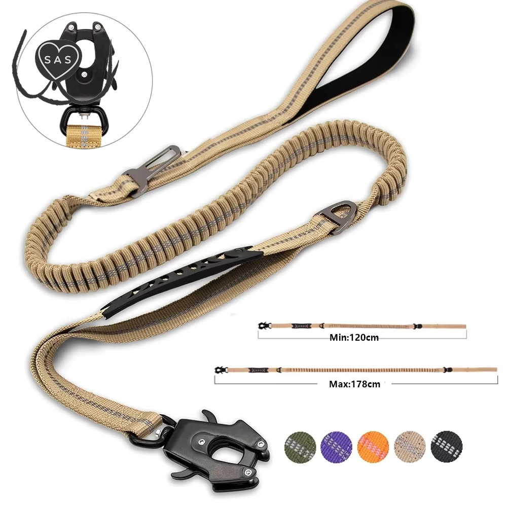 Reflective Shock Absorbing Pet Leashes with Car Seatbelt for Large Dogs Heavy Duty Tactical Bungee Dog Leash No Pull Dog Leash