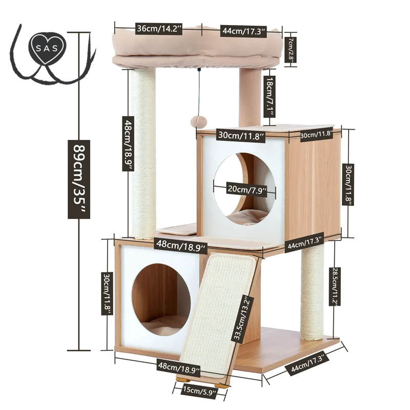 Cat Tree House with Scratching Board Cat’S Activity Center with Double Condos Soft Top Perch Fully Wrapped Scratching Sisal Post