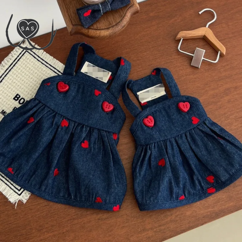 Love Dog Dress Four Seasons Pet Denim Love Strap Dress Pet Cat Dog Strap Dress Pumpkin Dress Bears Teddy Schnauzer Puppy Clothes