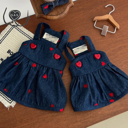 Love Dog Dress Four Seasons Pet Denim Love Strap Dress Pet Cat Dog Strap Dress Pumpkin Dress Bears Teddy Schnauzer Puppy Clothes