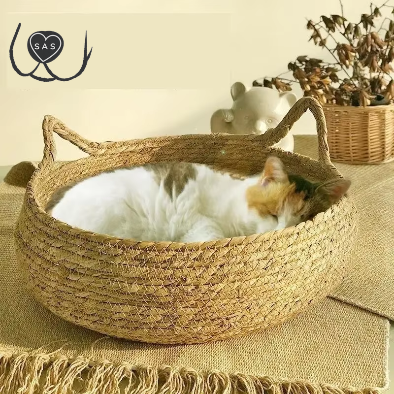 Four Seasons Universal Pure Handmade Vine Woven Cat Nest Seasonal Warmth Pad Detachable Washable Winter Pet Supplies Accessories