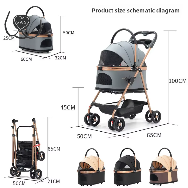 3 in 1 Folding Pet Stroller Detachable Carrier Easy Lock Canopy 30Lbs for Medium Dogs Small Dogs Cats