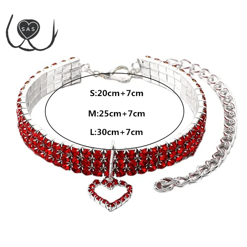 New Cat Dog Collar Three Row Elastic Rhinestone Pet Collars Love Decoration Necklace Puppy Kitten Ornament Pets Supplies