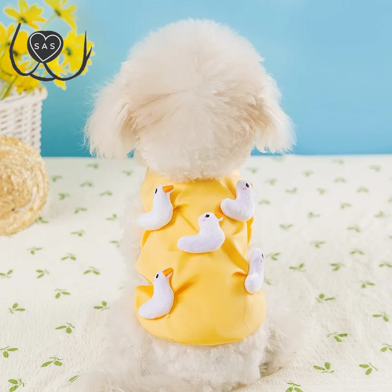 Solid Color Dog Clothes Teddy Cartoon Pullover Yorkshire Spring Summer New Stereo Duck Dress Female Dog Clothes