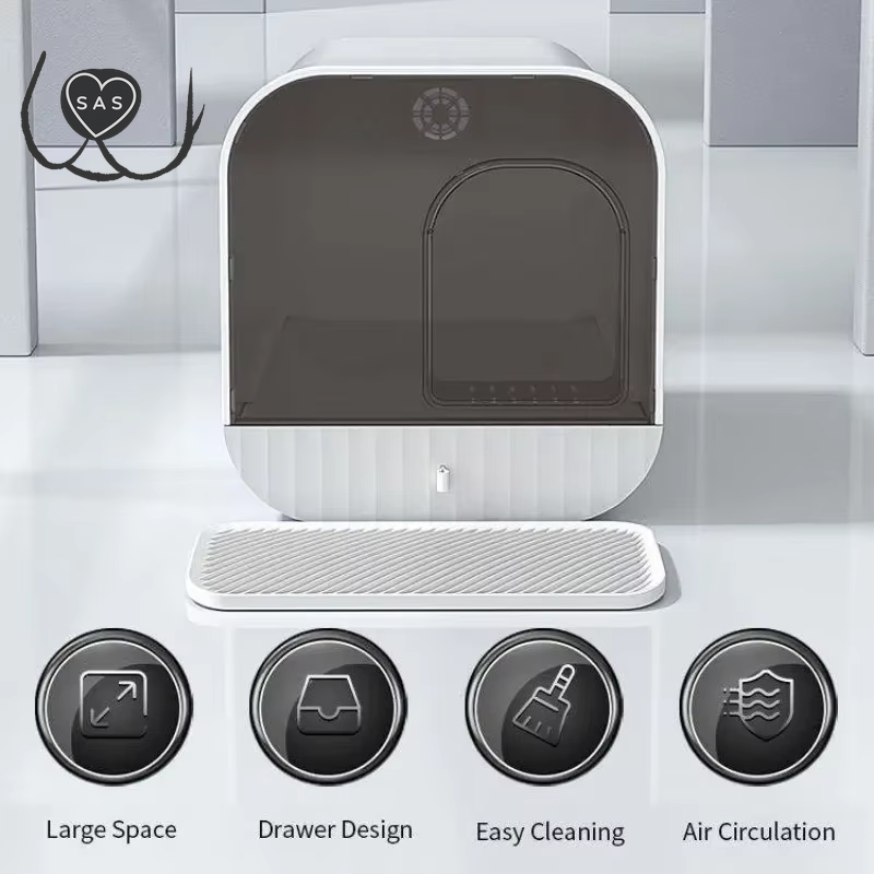 Cat Litter Box Fully Enclosed Splash-Proof Cat Toilet with Litter Scoop Large Capacity Drawer Type Cat Litter Box Cat Accessorie