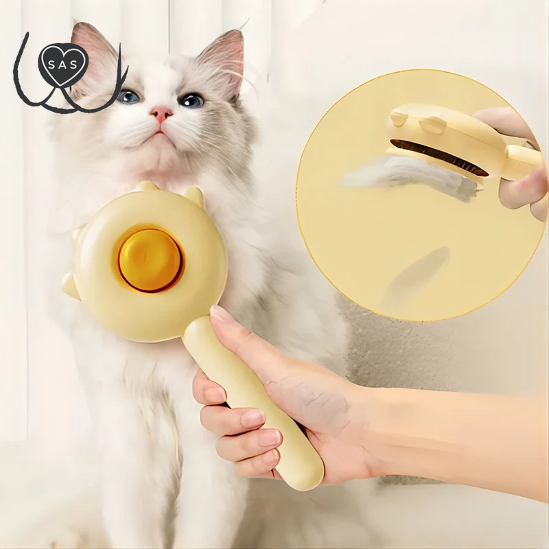 Three Colors Pet Comb One-Key Hair Removal Cleaning Brush Magic Massage Grooming the Cat Hair Brush Is Easy to Carry and Clean