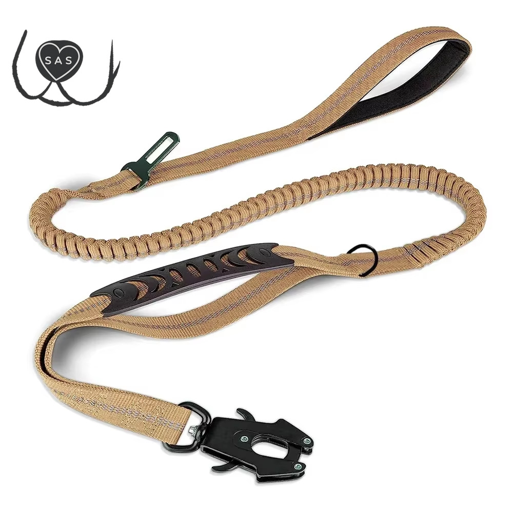 Reflective Shock Absorbing Pet Leashes with Car Seatbelt for Large Dogs Heavy Duty Tactical Bungee Dog Leash No Pull Dog Leash