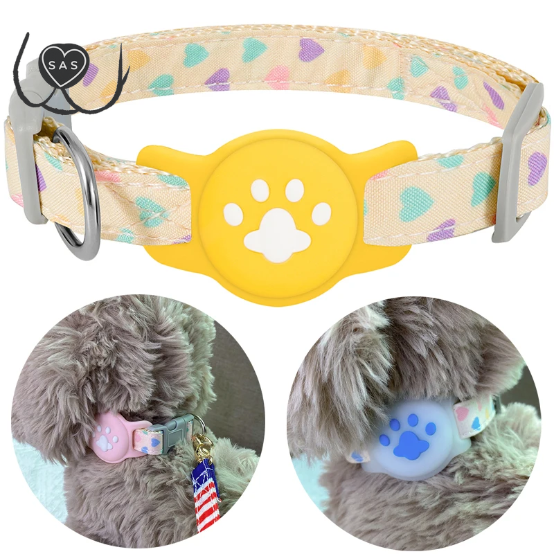 Pet Collar for Airtag Cute Anti-Lost Dog Cat Collar Adjustable Nylon Pet Collar for Small Dog