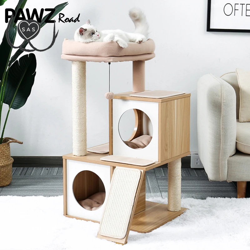 Cat Tree House with Scratching Board Cat’S Activity Center with Double Condos Soft Top Perch Fully Wrapped Scratching Sisal Post