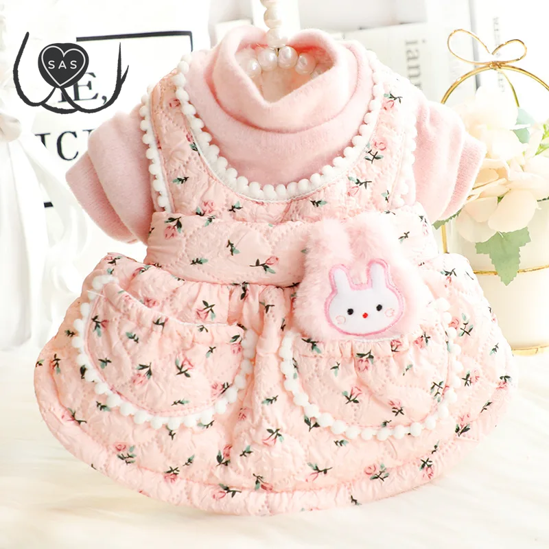 Dog Warmer Dress Floral Rabbit Strap Skirt Dog Princess Winter Skirt for Kawaii Small Pink Pet Costume Ropa Para Perro