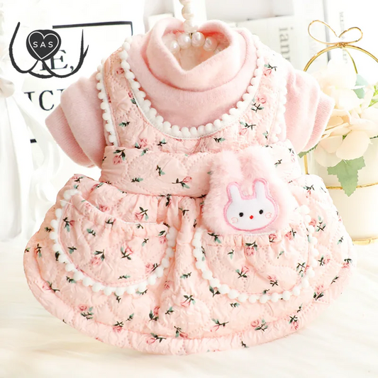 Dog Warmer Dress Floral Rabbit Strap Skirt Dog Princess Winter Skirt for Kawaii Small Pink Pet Costume Ropa Para Perro