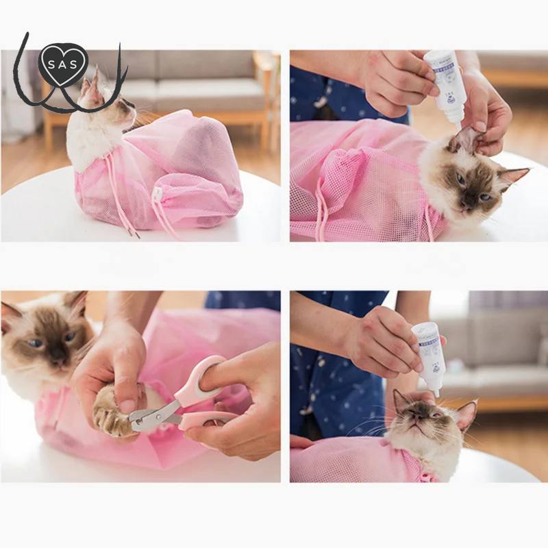 Mesh Cat Groom Bath Bag Adjustable Dogs anti Scratch Bite Kat Nail Trim Inject Examing Pet Washing Clean Restraint Massage Bags
