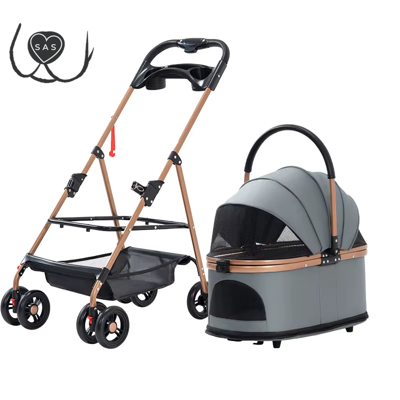 3 in 1 Folding Pet Stroller Detachable Carrier Easy Lock Canopy 30Lbs for Medium Dogs Small Dogs Cats