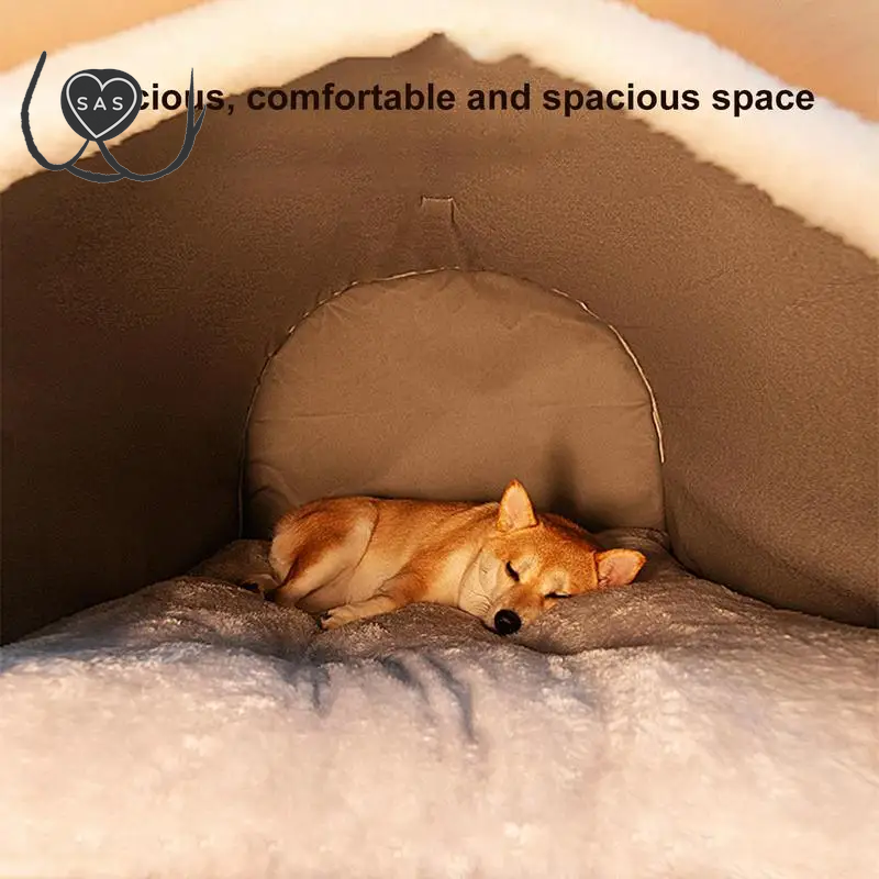 Dog Cave 2 in 1 Detachable Covered Cat Bed with Ball Pendant Cat Hideaway House, Warm Washable Cozy Dog Beds for Large Dogs