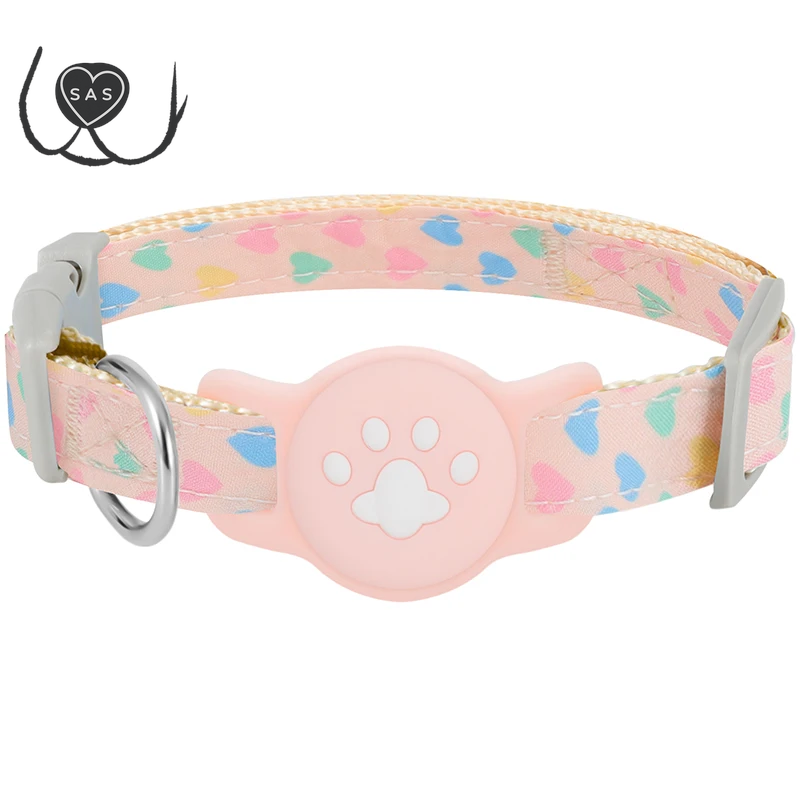 Pet Collar for Airtag Cute Anti-Lost Dog Cat Collar Adjustable Nylon Pet Collar for Small Dog