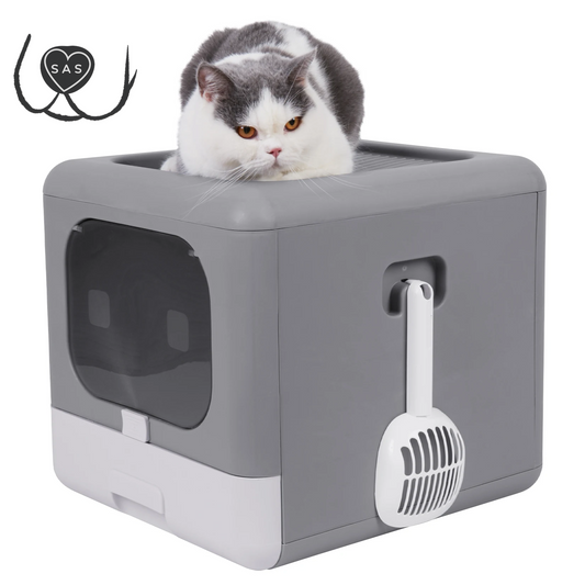 Cat Litter Box Foldable Top Entry Litter Box with Cat Litter Scoop Drawer for Medium and Large Cats