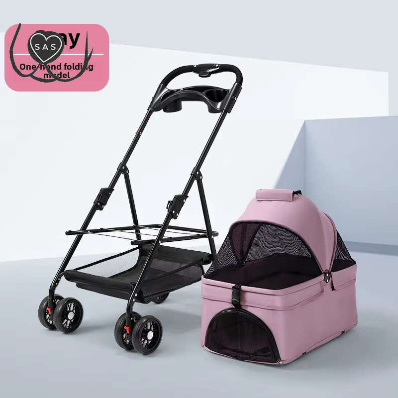 3 in 1 Folding Pet Stroller Detachable Carrier Easy Lock Canopy 30Lbs for Medium Dogs Small Dogs Cats