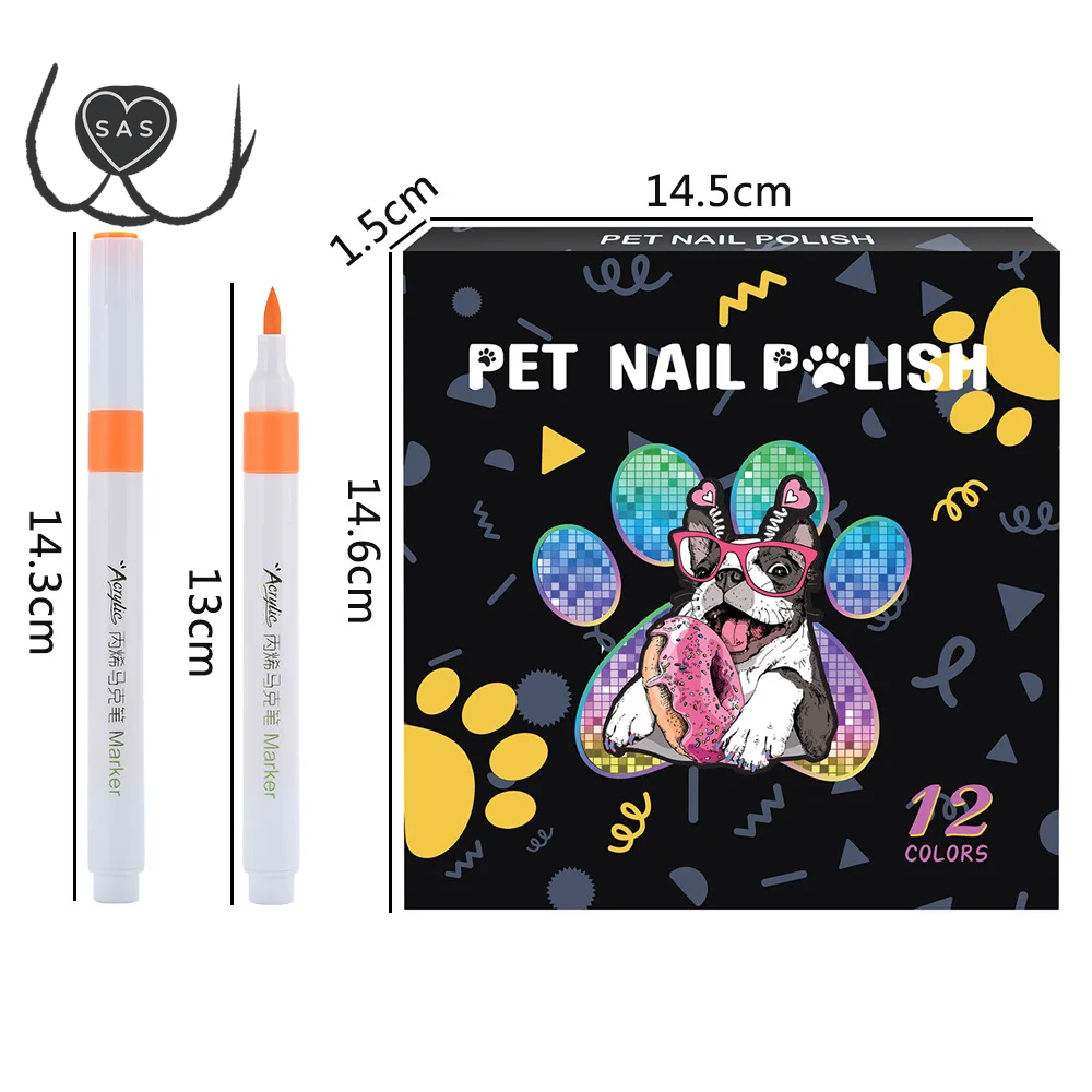 Dog Nail Polish Pen 12 Colors Pet Nail Polish to Create Beautiful Nails with Girl Pets Dog Grooming Quick Dry & Easy to Use