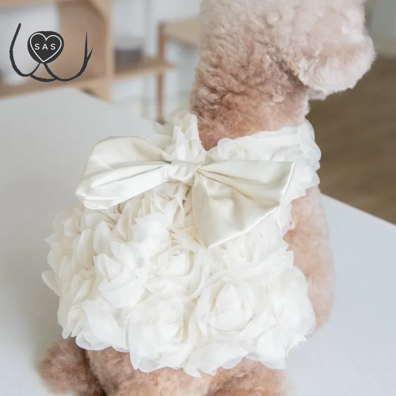 Dog Princess Dress Embroidered Flower Pet Pink Bowknot Princess Clothes Puppy Pet Pet Wedding Dress
