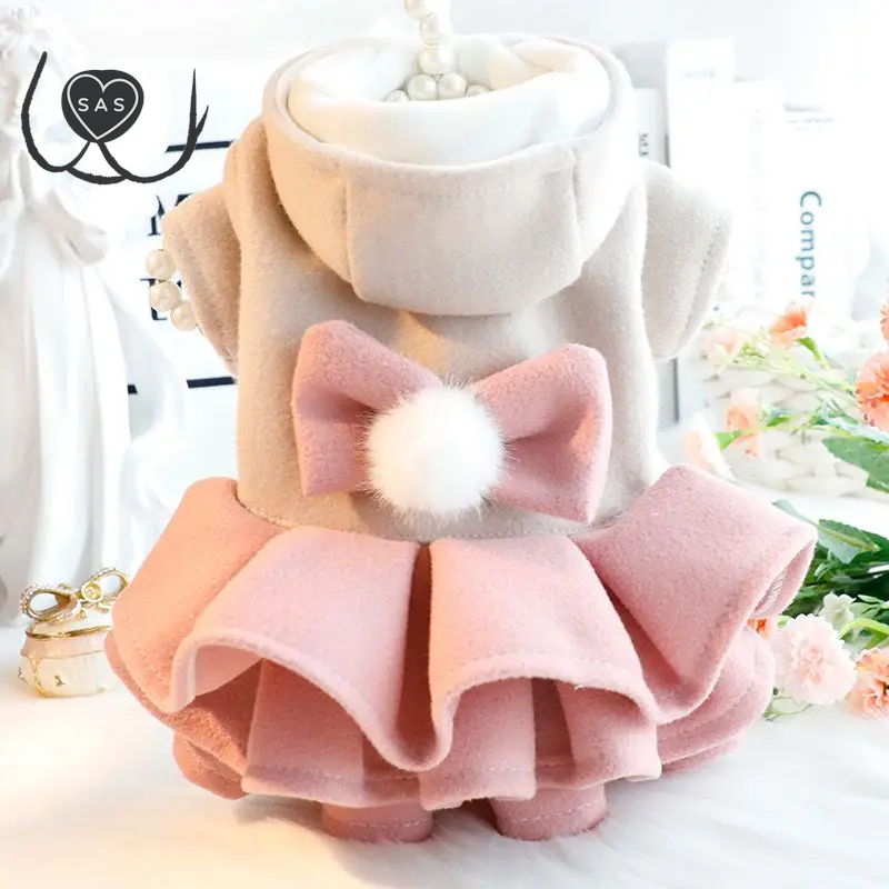 Dog Clothes Autumn/Winter Thick Cat Princess Skirt Cotton Coat Woolen Cake Skirt Small Dog Teddy Pet