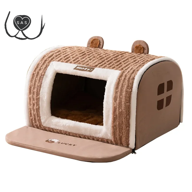 Winter New Dog Three-Dimensional Bear Curved Room Medium and Small Warm Thickened Windproof Cat Litter Large Dog Pet Supplies