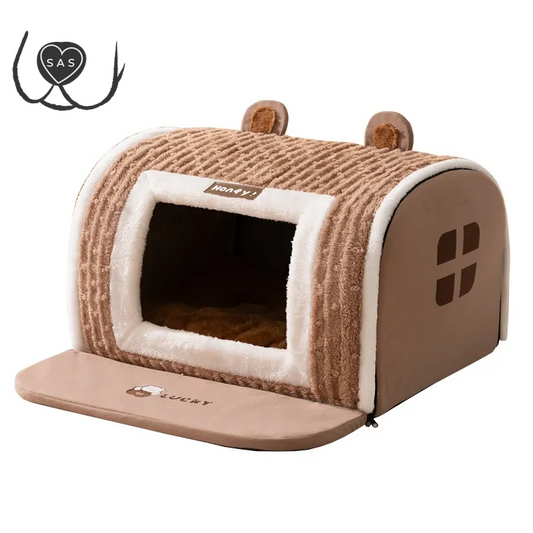 Winter New Dog Three-Dimensional Bear Curved Room Medium and Small Warm Thickened Windproof Cat Litter Large Dog Pet Supplies