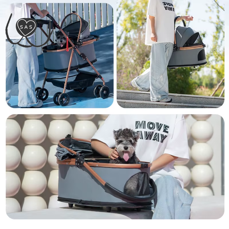 3 in 1 Folding Pet Stroller Detachable Carrier Easy Lock Canopy 30Lbs for Medium Dogs Small Dogs Cats